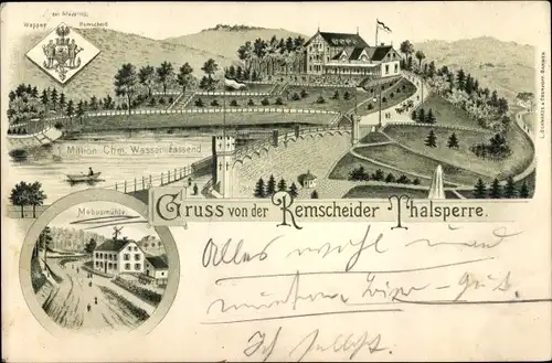 Litho Remscheid im Bergischen Land, Talsperre, Mebusmühle, Hotel Restaurant