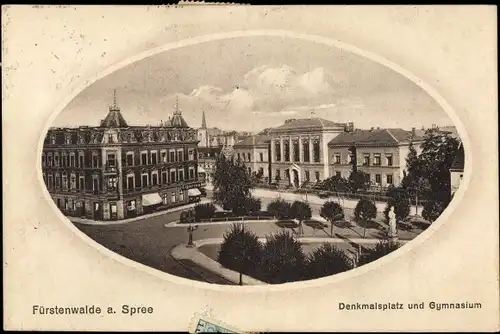 Passepartout Ak Fürstenwalde an der Spree, Denkmalsplatz und Gymnasium