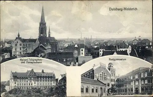 Ak Meiderich Duisburg, Panorama, Kirche, Kais. Telegraphen- u. Fernsprechamt, Realgymnasium