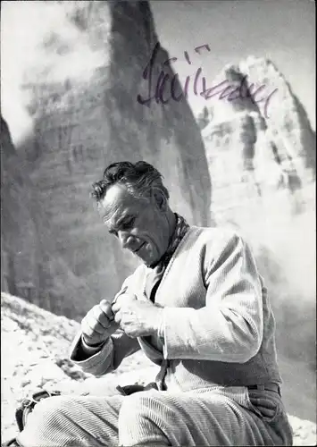 Ak Schauspieler Luis Trenker im Gebirge, Portrait, Autogramm