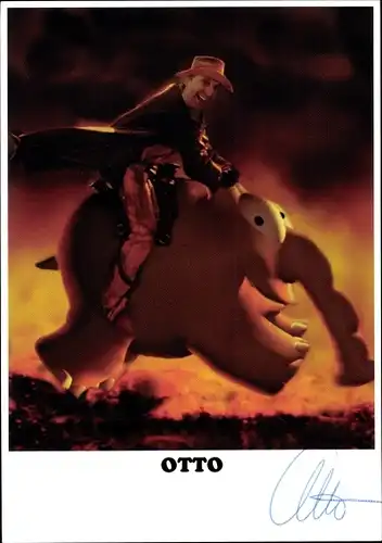 Ak Otto Waalkes, als Cowboy auf einem Ottifanten, Autogramm