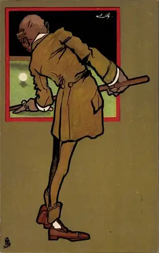 Künstler Ak Billardspieler am Spieltisch