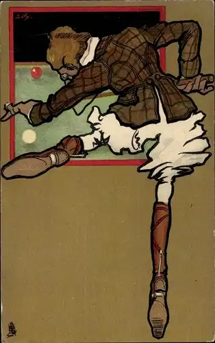 Künstler Ak Billardspieler am Spieltisch