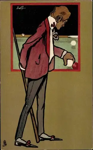 Künstler Ak Billardspieler am Spieltisch
