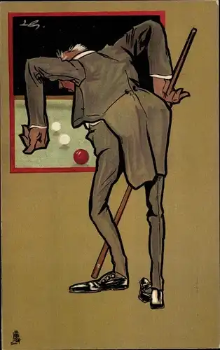 Künstler Ak Billardspieler am Spieltisch, Alter Mann