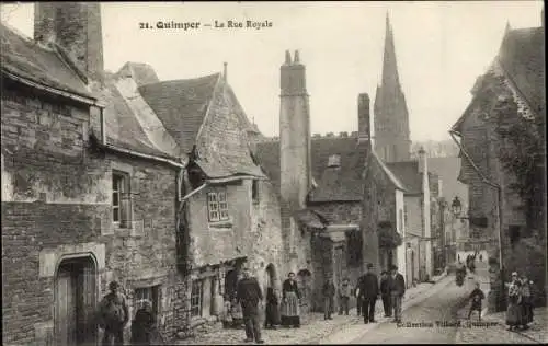 Ak Quimper Finistère, la rue Royale