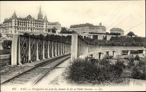 Ak Pau Pyrénées-Atlantiques, Pont du chemin de fer et Hotel Gassion