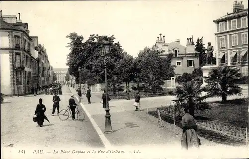 Ak Pau Pyrénées-Atlantiques, La Place Duplaa et la Rue d'Orleans