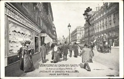 Ak Paris Louvre, Confiserie du Chien qui saute, 15 Avenue de l'Opéra