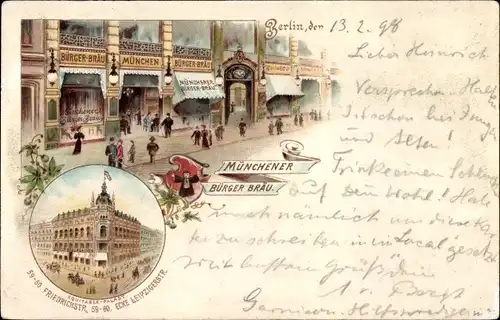 Litho Berlin Mitte, Gasthaus Münchner Bürger Bräu, Friedrichstraße Ecke Leipziger Straße