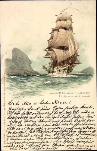 Künstler Litho Bohrdt, Hans, Segelschulschiff Stosch Rio de Janeiro verlassend, Meissner & Buch 1000