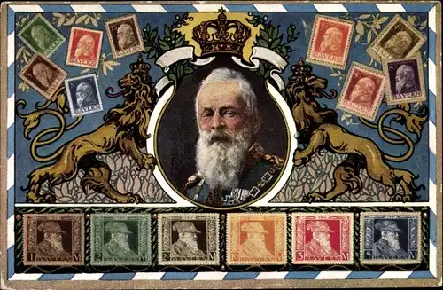 Briefmarken Ak Königreich Bayern, Prinzregent Luitpold von Bayern