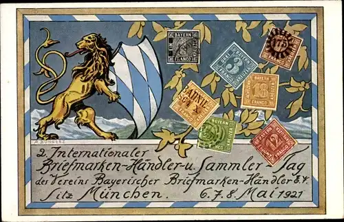 Briefmarken Wappen Künstler Ak Bungerz, München, Briefmarken Händler und Sammler Tag 1921