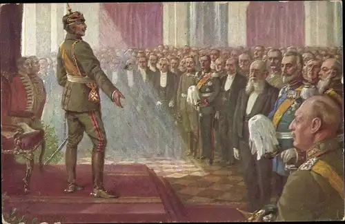 Künstler Ak Sireyc, Kaiser Wilhelm II., Wir werden diesen Kampf bestehen, Munk Nr 995b, I. WK