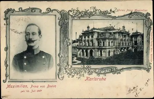 Ak Karlsruhe in Baden Württemberg, Prinz Maximilian von Baden, Palais