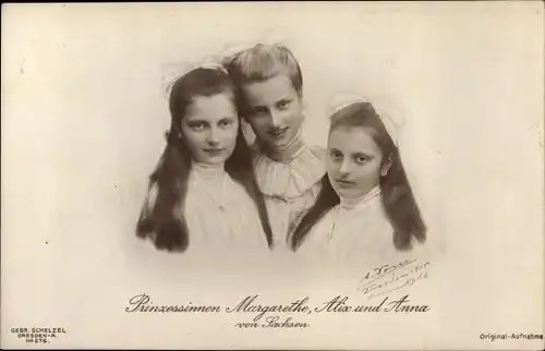 Ak Prinzessinnen Margarethe, Alix und Anna von Sachsen