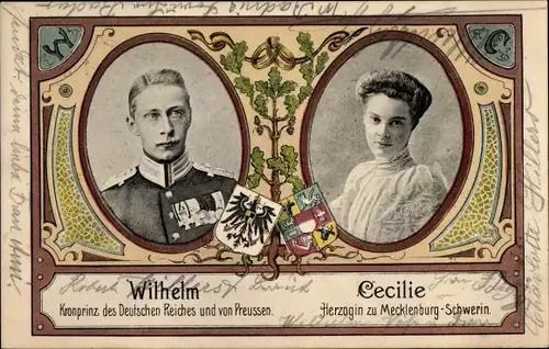 Passepartout Ak Kronprinz Wilhelm von Preußen, Kronprinzessin Cecilie von Preußen