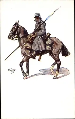 Künstler Ak Jank, A., Soldat in Uniform auf einem Pferd, Spende für bayerische Soldatenheime