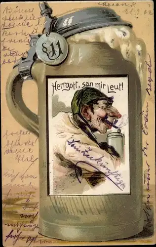 Litho Bierkrug, Herrgott, san mir Leut