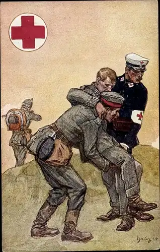 Künstler Ak Haug, Deutsches Rotes Kreuz, Württ. Landesverein, Verwundeter Soldat