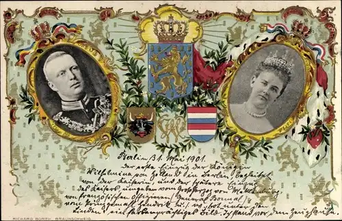 Wappen Passepartout Ak Königin Wilhelmina der Niederlande, Heinrich zu Mecklenburg