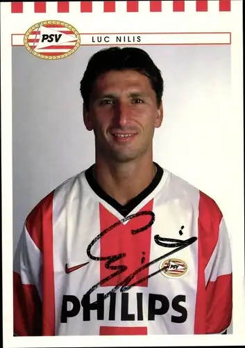 Ak Fußballspieler Luc Nilis, PSV Eindhoven, Autogramm