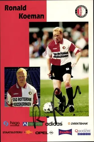 Sammelbild Fußballspieler Ronald Koeman, Feyenoord Rotterdam, Autogramm