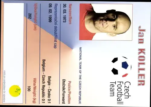 Sammelbild Fußballspieler Jan Koller, Autogramm, Tschechische Nationalmannschaft