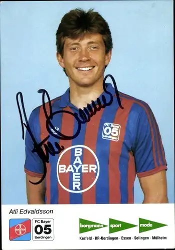 Sammelbild Fußballspieler Atli Edvaldsson, Bayer Leverkusen, Autogramm