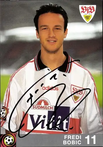 Sammelbild Fußballspieler Fredi Bobic, VfB Stuttgart, Autogramm