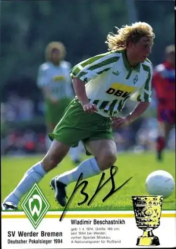 Sammelbild Fußballspieler Wladimir Beschastnikh, Werder Bremen, Autogramm