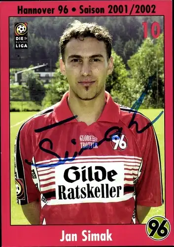Ak Fußballspieler Jan Simak, Hannover 96, Autogramm