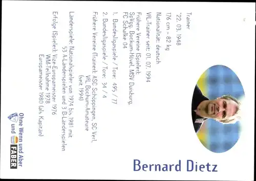 Sammelbild Fußballspieler und Trainer Bernard Dietz, VfL Bochum, Autogramm