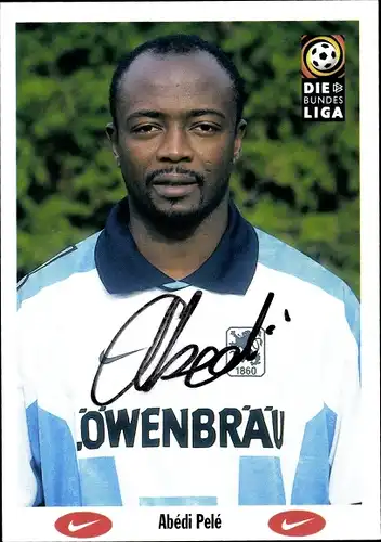 Sammelbild Fußballspieler Abedi Pele, TSV München von 1860, Autogramm