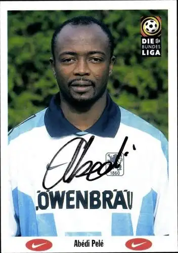 Sammelbild Fußballspieler Abedi Pele, TSV München von 1860, Autogramm