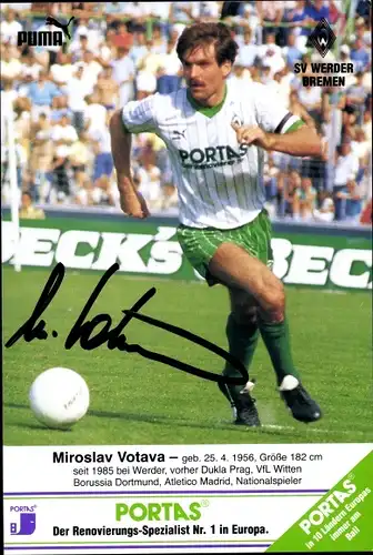 Ak Autogramm, Fußballer Miroslav Votava, Portrait, Werder Bremen