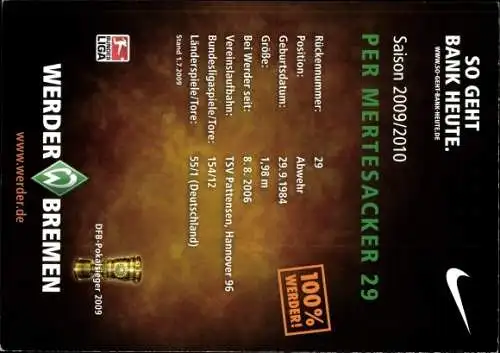 Ak Fußballer Per Mertesacker, Portrait, Autogramm, Werder Bremen