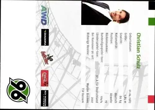 Ak Fußballer Christian Schulz, Portrait, Autogramm, Hannover 96