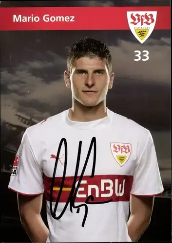 Ak Fußballer Mario Gomez, Portrait, Autogramm, VfB Stuttgart