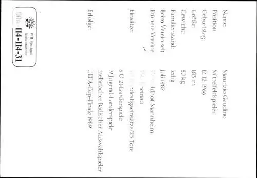 Ak Fußballer Maurizio Gaudino, Portrait, Autogramm, VfB Stuttgart