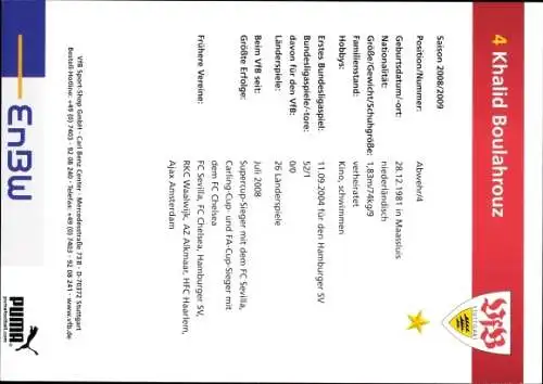 Ak Fußballer Khalid Boulahrouz, Portrait, Autogramm, VfB Stuttgart