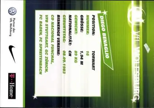 Ak Fußballspieler Diego Benaglio, Autogramm, VfL Wolfsburg