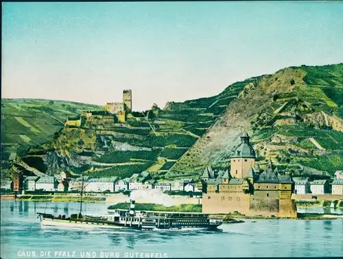 Chromo Foto Caub Kaub am Rhein, Burg Pfalzgrafenstein, Pfalz, Burg Gutenfels