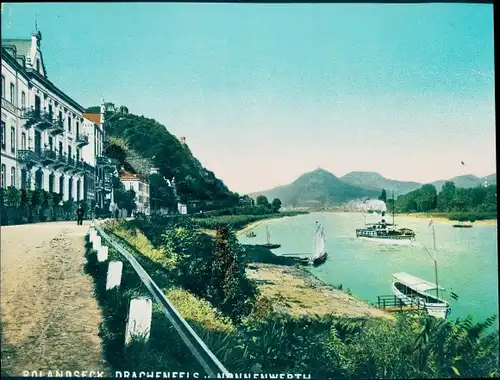 Chromo Foto Rolandseck Remagen am Rhein, Panorama mit Drachenfels, Nonnenwerth