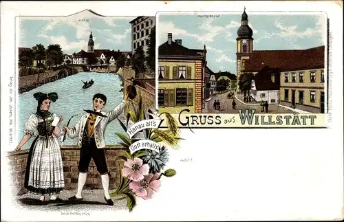 Litho Willstätt in Baden, Bauerntrachten, Hauptstraße