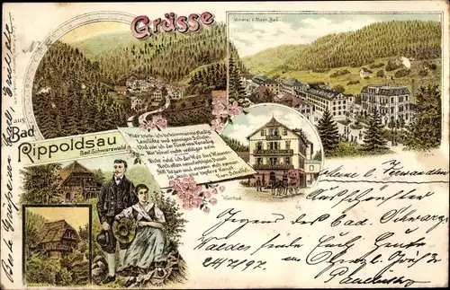 Litho Bad Rippoldsau Schapbach im Schwarzwald, Moorbad, Paar in Tracht