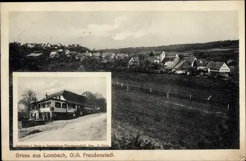 Ak Lombach Loßburg im Kreis Freudenstadt, Gasthaus zur Burg, Gemischtwarenhandlung, Totale