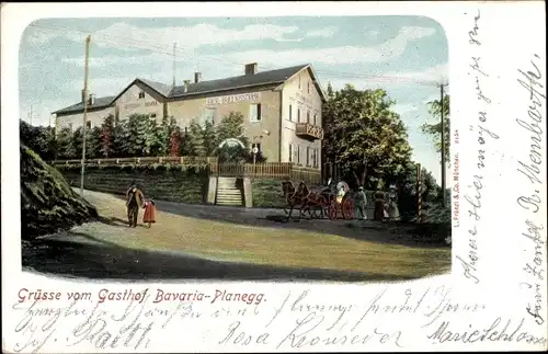 Ak Planegg in Oberbayern, Gasthof Bavaria, Straßenansicht, Kutsche, Passanten