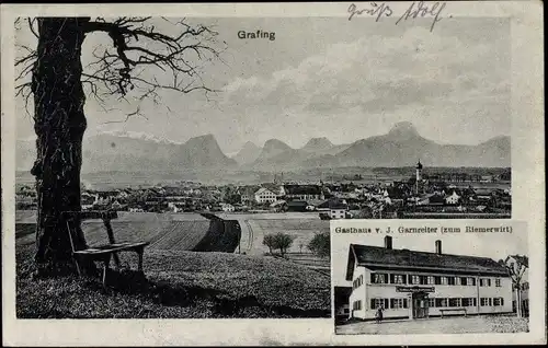 Ak Grafing bei München Oberbayern, Totalansicht, Gasthaus von J. Garnreiter zum Riemerwirt