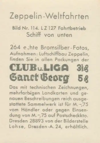 Sammelbild Zeppelin Weltfahrten Nr. 114 LZ 127 Graf Zeppelin Fahrtbetrieb, Schiff von unten